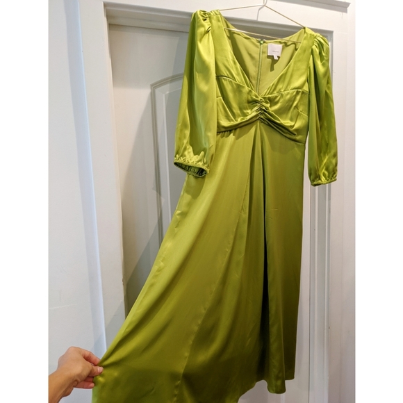 Cinq a Sept 100% Silk Zosia Satin Chartreuse Dress - Picture 4 of 8